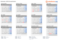 Kalender 2035 mit Ferien und Feiertagen Graubünden