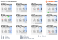 Kalender 2035 mit Ferien und Feiertagen Schaffhausen