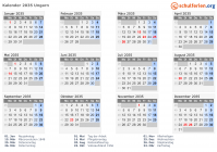 Kalender 2035 mit Ferien und Feiertagen Ungarn