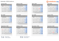 Kalender 2036 mit Ferien und Feiertagen Andorra