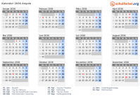 Kalender 2036 mit Ferien und Feiertagen Angola