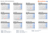 Kalender 2036 mit Ferien und Feiertagen Aserbaidschan