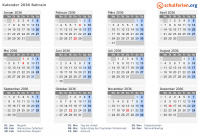 Kalender 2036 mit Ferien und Feiertagen Bahrain