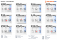 Kalender 2036 mit Ferien und Feiertagen Brasilien