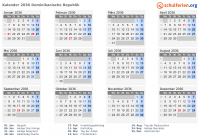 Kalender 2036 mit Ferien und Feiertagen Dominikanische Republik