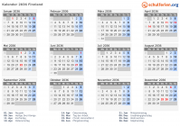 Kalender 2036 mit Ferien und Feiertagen Finnland