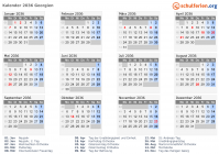 Kalender 2036 mit Ferien und Feiertagen Georgien
