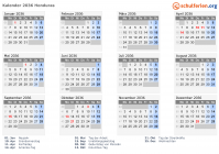 Kalender 2036 mit Ferien und Feiertagen Honduras