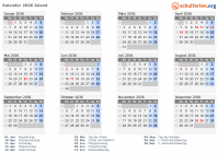 Kalender 2036 mit Ferien und Feiertagen Island