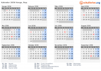 Kalender 2036 mit Ferien und Feiertagen Kongo, Rep.