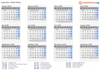 Kalender 2036 mit Ferien und Feiertagen Malta