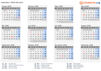 Kalender 2036 mit Ferien und Feiertagen Monaco