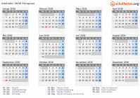 Kalender 2036 mit Ferien und Feiertagen Paraguay