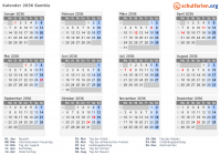 Kalender 2036 mit Ferien und Feiertagen Sambia