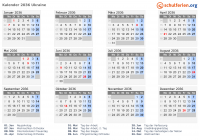 Kalender 2036 mit Ferien und Feiertagen Ukraine
