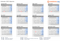 Kalender 2037 mit Ferien und Feiertagen Algerien