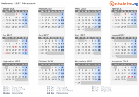 Kalender 2037 mit Ferien und Feiertagen Dänemark