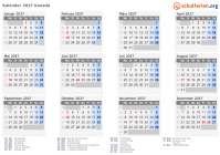 Kalender 2037 mit Ferien und Feiertagen Kanada