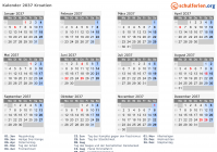 Kalender 2037 mit Ferien und Feiertagen Kroatien