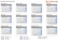 Kalender 2037 mit Ferien und Feiertagen Schweden