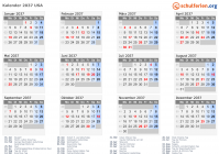 Kalender 2037 mit Ferien und Feiertagen USA