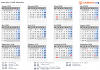 Kalender 2038 mit Ferien und Feiertagen Albanien