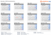 Kalender 2038 mit Ferien und Feiertagen Aserbaidschan