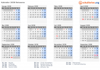 Kalender 2038 mit Ferien und Feiertagen Botsuana