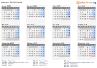 Kalender 2038 mit Ferien und Feiertagen Estland