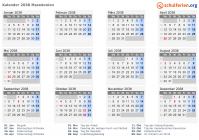 Kalender 2038 mit Ferien und Feiertagen Nordmazedonien