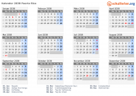 Kalender 2038 mit Ferien und Feiertagen Puerto Rico