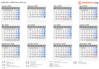 Kalender 2038 mit Ferien und Feiertagen San Marino