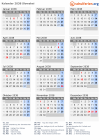 Kalender 2038 mit Ferien und Feiertagen Slowakei