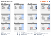 Kalender 2038 mit Ferien und Feiertagen Slowakei