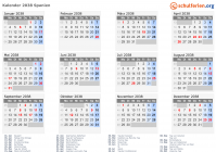 Kalender 2038 mit Ferien und Feiertagen Spanien