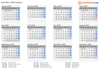 Kalender 2038 mit Ferien und Feiertagen Ungarn