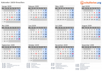 Kalender 2039 mit Ferien und Feiertagen Brasilien