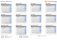 Kalender 2039 mit Ferien und Feiertagen China