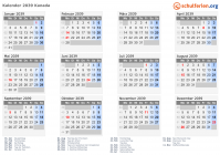 Kalender 2039 mit Ferien und Feiertagen Kanada