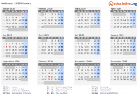 Kalender 2039 mit Ferien und Feiertagen Kosovo