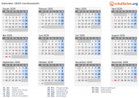 Kalender 2039 mit Ferien und Feiertagen Liechtenstein