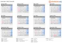 Kalender 2041 mit Ferien und Feiertagen Kanada