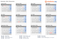 Kalender 2041 mit Ferien und Feiertagen Slowenien
