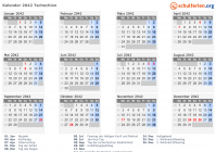 Kalender 2042 mit Ferien und Feiertagen Tschechien