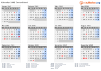 Kalender 2045 mit Ferien und Feiertagen Deutschland