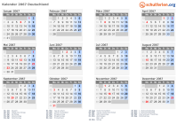 Kalender 2067 mit Ferien und Feiertagen Deutschland