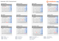 Kalender 2071 mit Ferien und Feiertagen Deutschland