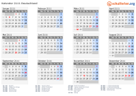 Kalender 2111 mit Ferien und Feiertagen Deutschland