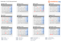Kalender 2119 mit Ferien und Feiertagen Deutschland