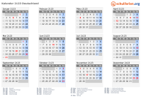 Kalender 2123 mit Ferien und Feiertagen Deutschland